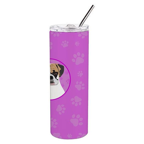 English Bulldog Tricolor #2 Stainless Steel 20 oz Skinny Tumbler, Pink - Picture 3 of 4